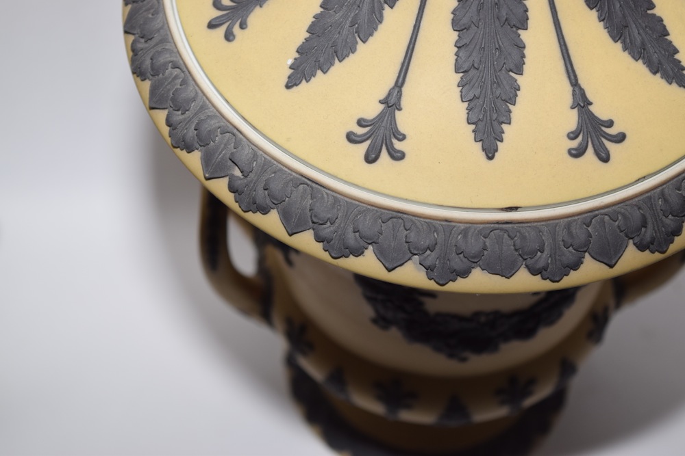 Pair of Rare Wedgwood Yellow Jasperware Campana  Vases c. 1910