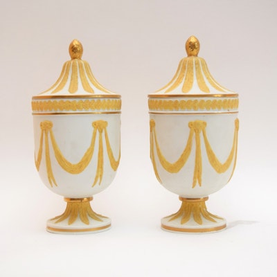 Wedgwood Style Jasperware Covered Urns ca. 1965 Wedgwood Style Jasperware Covered Urns ca. 1965