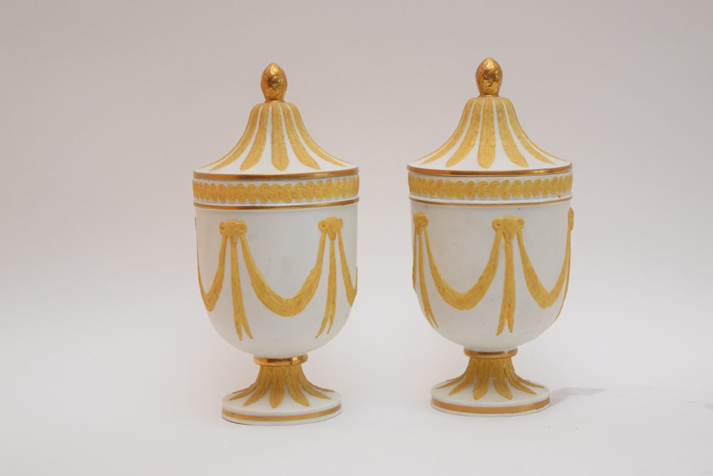 Wedgwood Style Jasperware Covered Urns ca. 1965