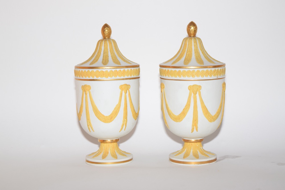Wedgwood Style Jasperware Covered Urns ca. 1965