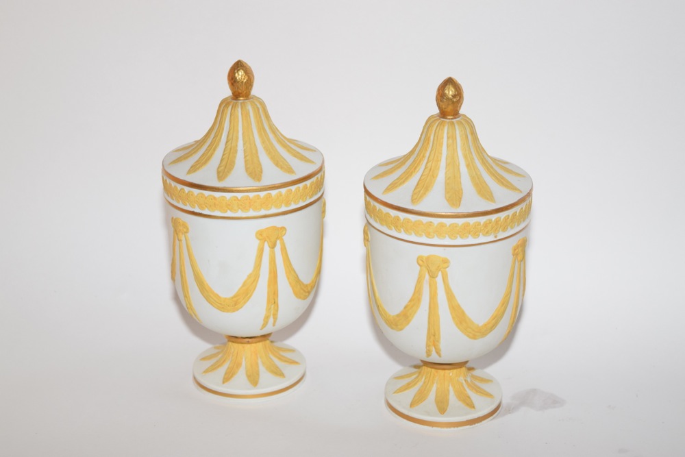 Wedgwood Style Jasperware Covered Urns ca. 1965