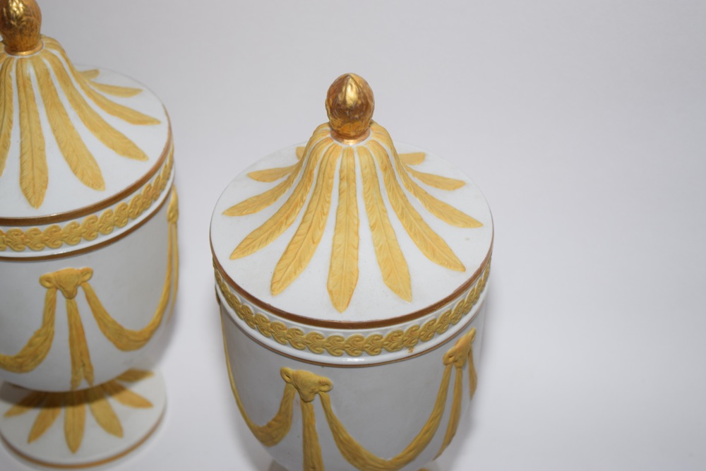 Wedgwood Style Jasperware Covered Urns ca. 1965