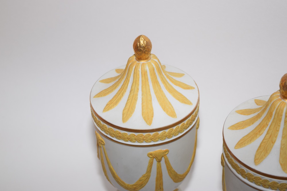 Wedgwood Style Jasperware Covered Urns ca. 1965