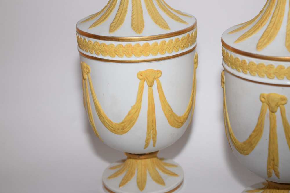 Wedgwood Style Jasperware Covered Urns ca. 1965