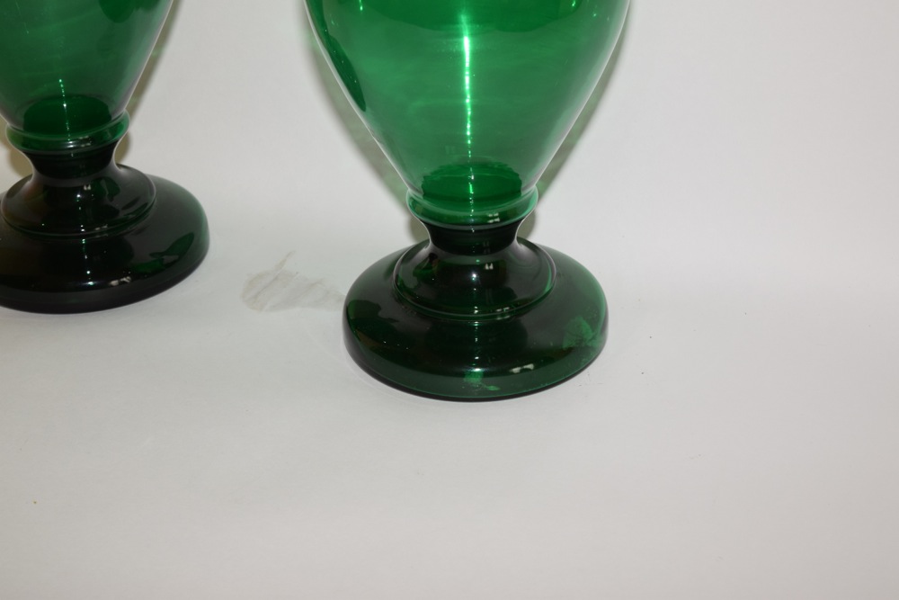 Pair of American Monumental Classical Form Green Glass Vases