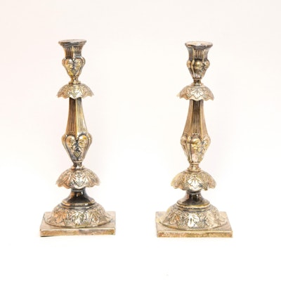 Pair of Polish Silver Alloy Rococo Style Candlesticks, Marked Lszekman Warsaw 1909 Pair of Polish Silver Alloy Rococo Style Candlesticks, Marked Lszekman Warsaw 1909