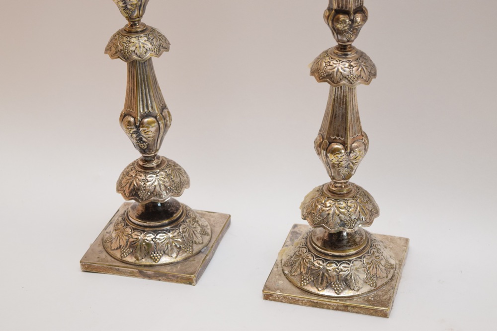 Pair of Polish Silver Alloy Rococo Style Candlesticks, Marked Lszekman Warsaw 1909