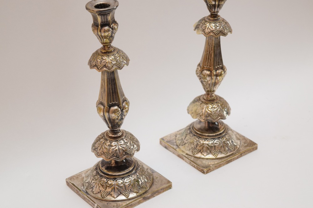Pair of Polish Silver Alloy Rococo Style Candlesticks, Marked Lszekman Warsaw 1909