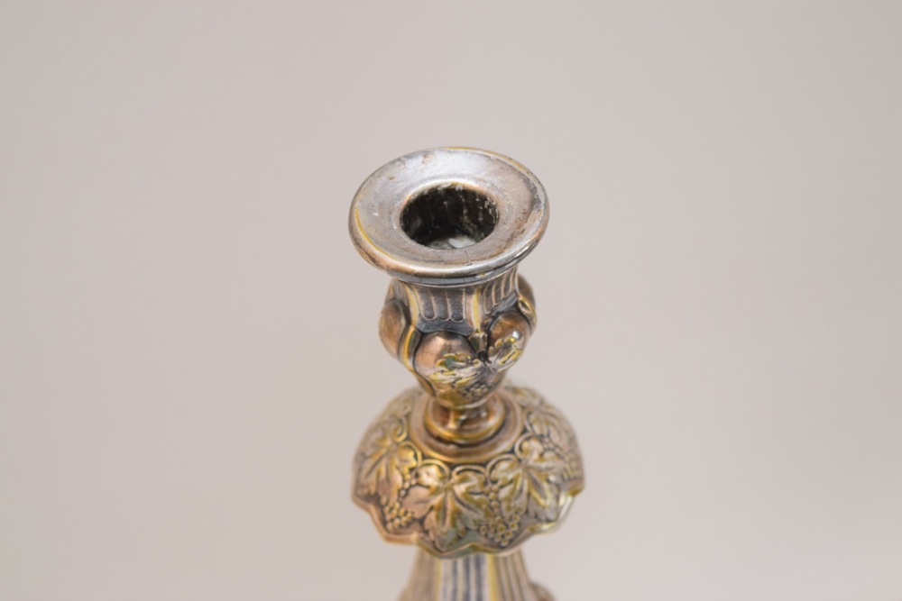 Pair of Polish Silver Alloy Rococo Style Candlesticks, Marked Lszekman Warsaw 1909