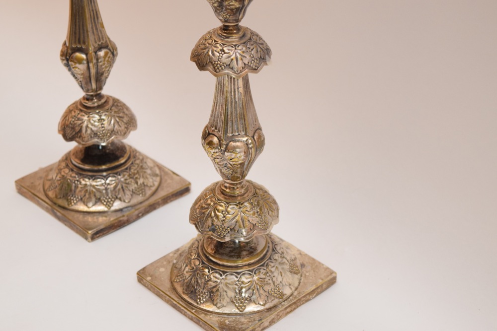 Pair of Polish Silver Alloy Rococo Style Candlesticks, Marked Lszekman Warsaw 1909