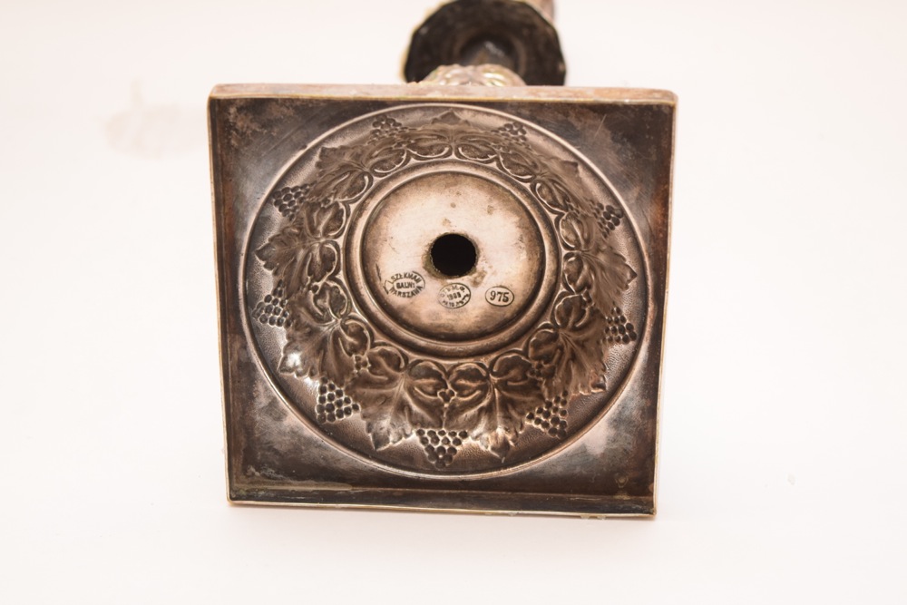 Pair of Polish Silver Alloy Rococo Style Candlesticks, Marked Lszekman Warsaw 1909