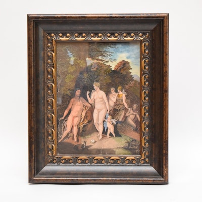 American Naive School, "Adam and Eve, Inspired by the Work of Jan Breughel" Watercolor on Paper American Naive School, "Adam and Eve, Inspired by the Work of Jan Breughel" Watercolor on Paper