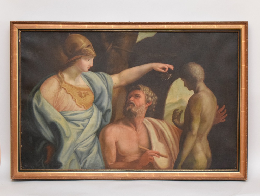 19th Century French Academic School, After Pompeo Batoni "Prometheus Modeling Man from Clay", Oil on Canvas