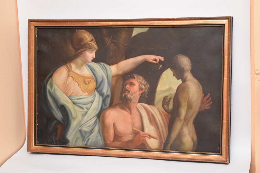 19th Century French Academic School, After Pompeo Batoni "Prometheus Modeling Man from Clay", Oil on Canvas