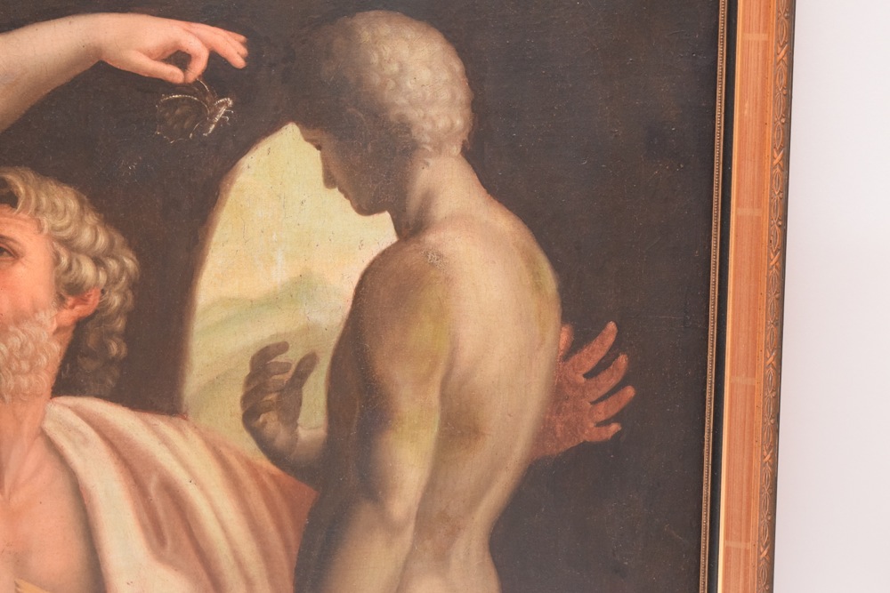 19th Century French Academic School, After Pompeo Batoni "Prometheus Modeling Man from Clay", Oil on Canvas