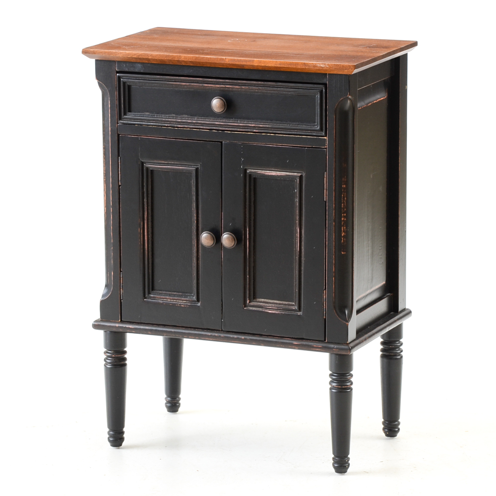 Distressed Black Accent Cabinet with Walnut Finish Top