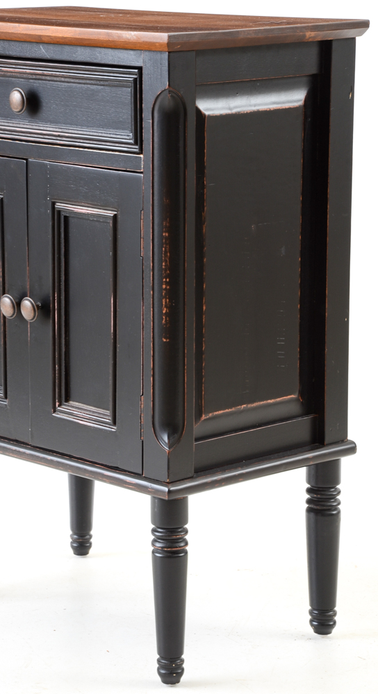 Distressed Black Accent Cabinet with Walnut Finish Top