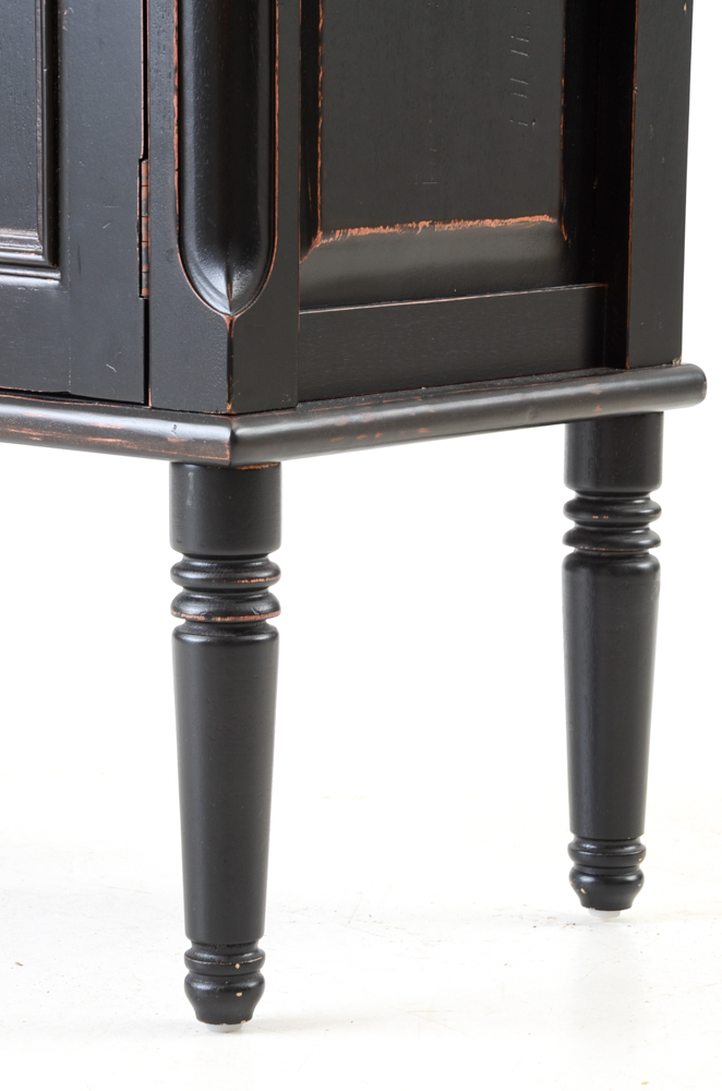 Distressed Black Accent Cabinet with Walnut Finish Top