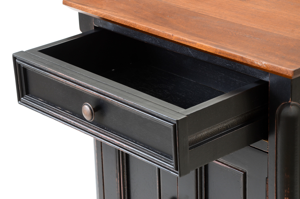 Distressed Black Accent Cabinet with Walnut Finish Top