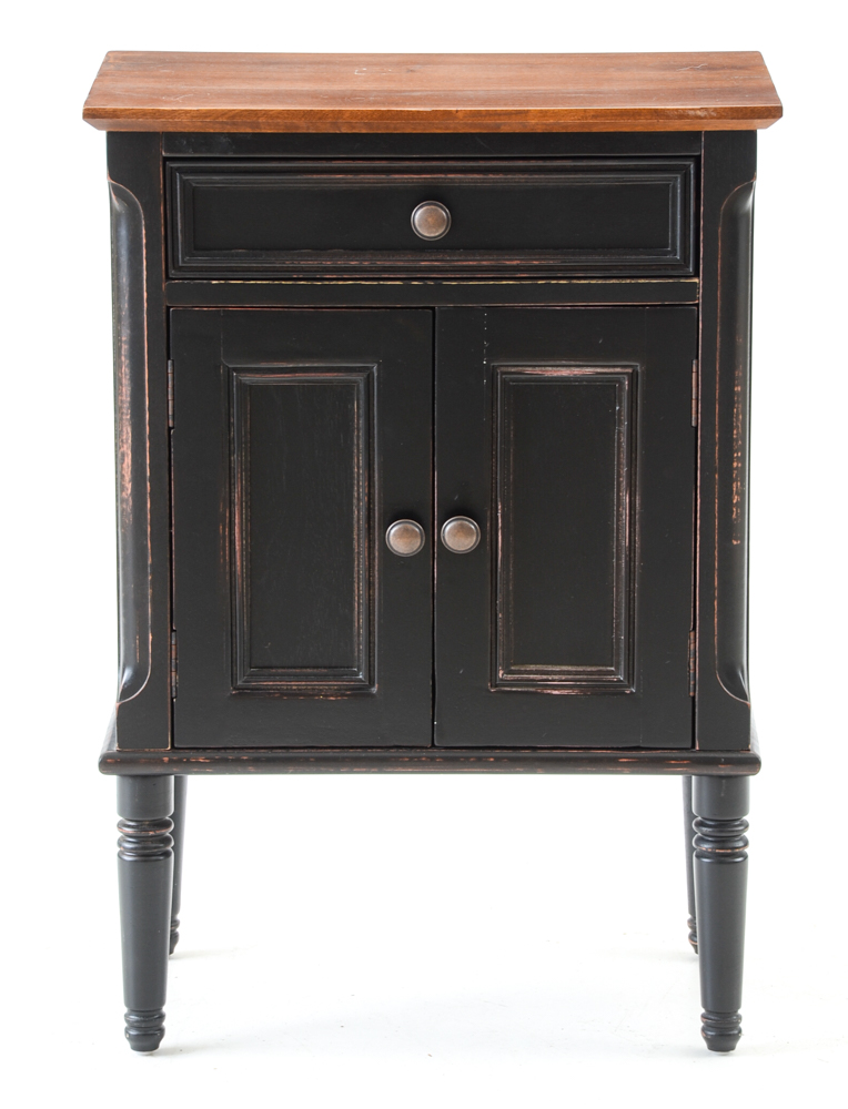 Distressed Black Accent Cabinet with Walnut Finish Top