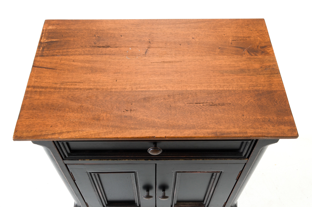 Distressed Black Accent Cabinet with Walnut Finish Top