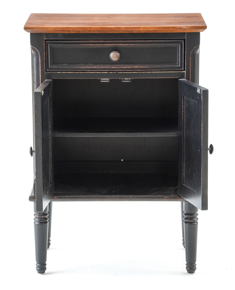 Distressed Black Accent Cabinet with Walnut Finish Top