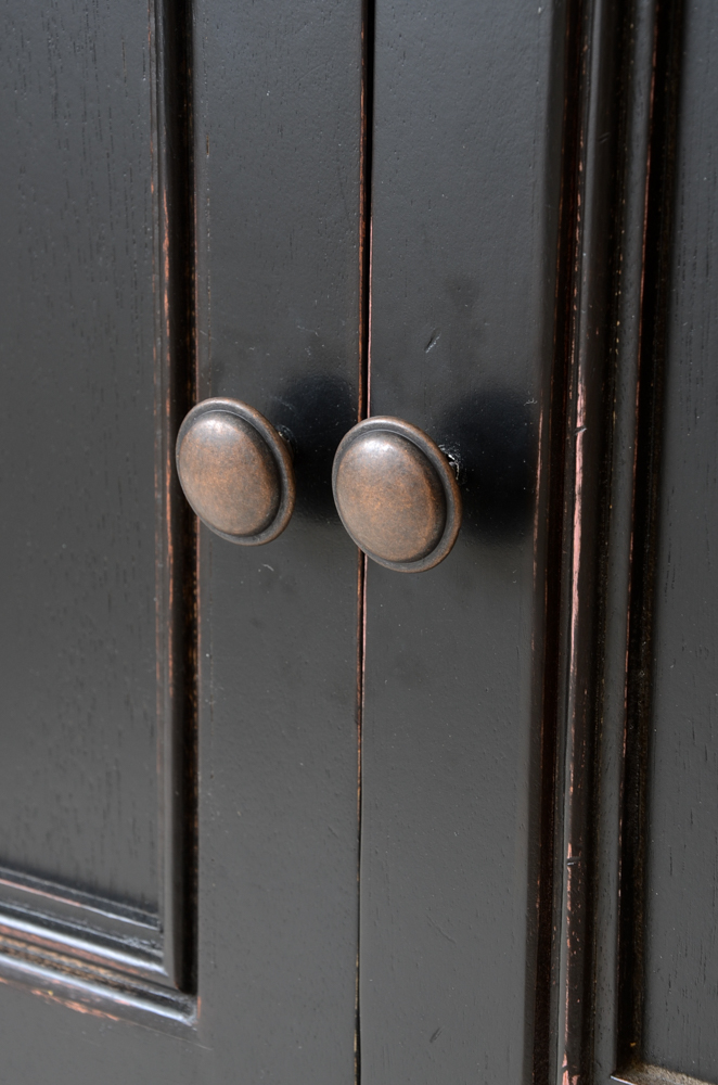 Distressed Black Accent Cabinet with Walnut Finish Top