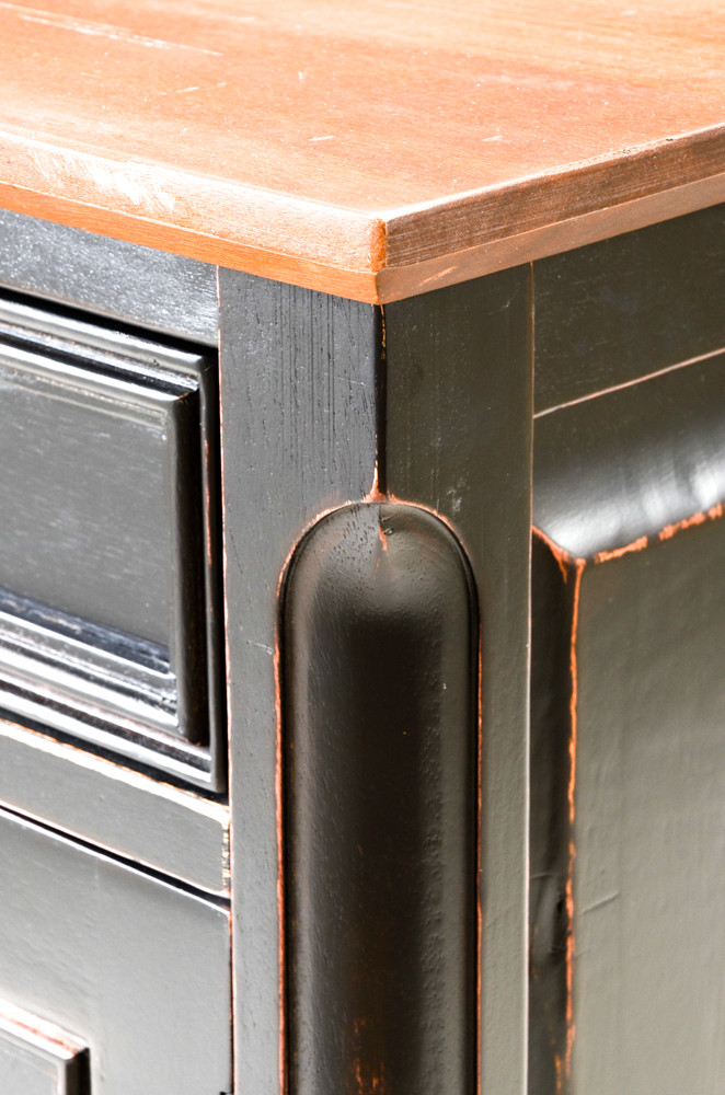 Distressed Black Accent Cabinet with Walnut Finish Top