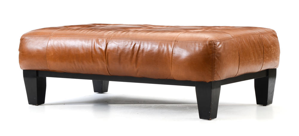 Pottery Barn "Sullivan" Rectangular Brown Leather Ottoman