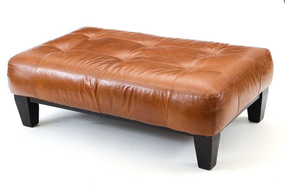 Pottery Barn "Sullivan" Rectangular Brown Leather Ottoman