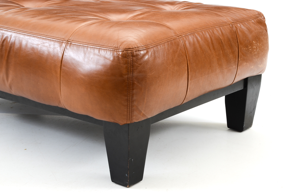 Pottery Barn "Sullivan" Rectangular Brown Leather Ottoman