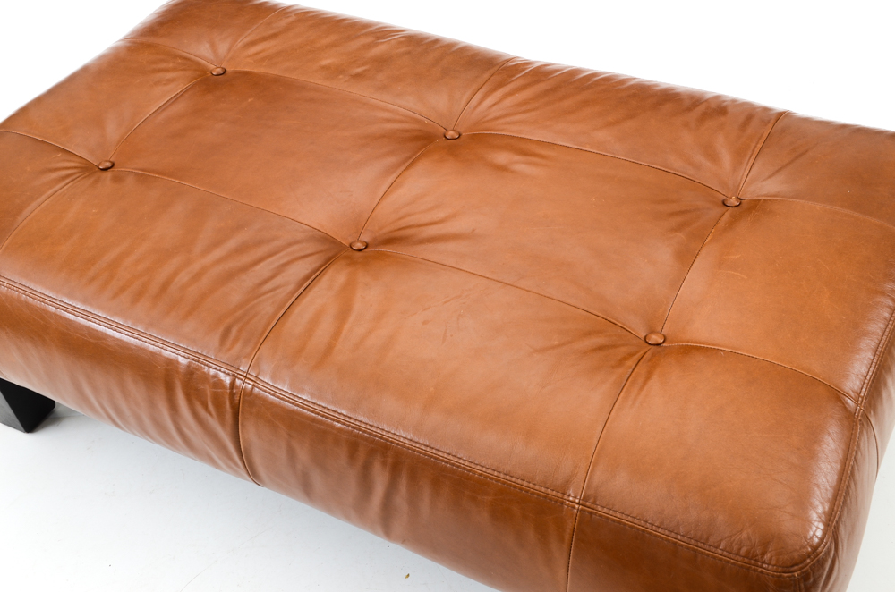 Pottery Barn "Sullivan" Rectangular Brown Leather Ottoman