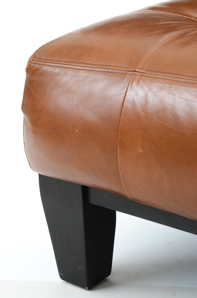 Pottery Barn "Sullivan" Rectangular Brown Leather Ottoman