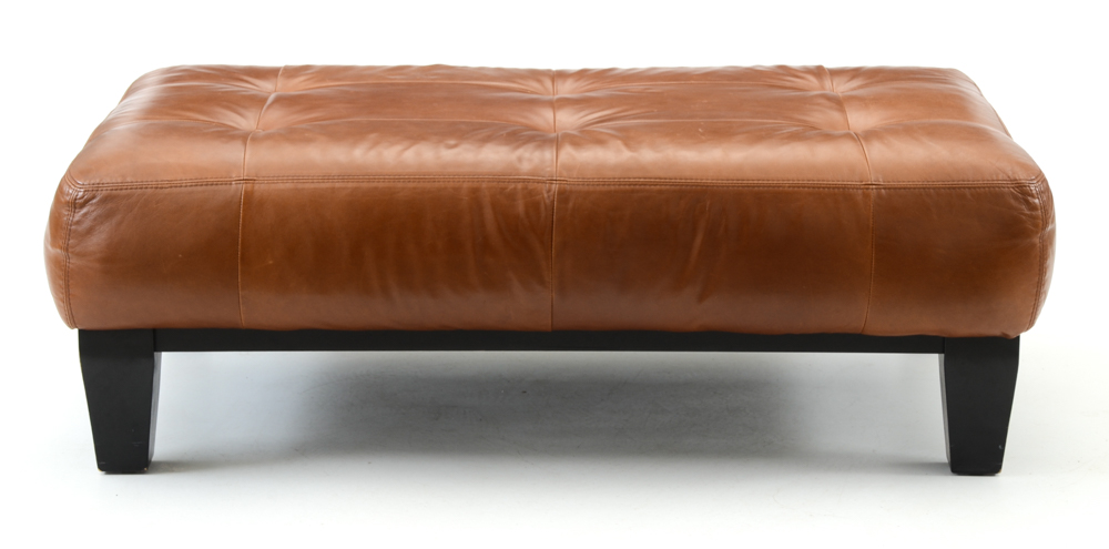 Pottery Barn "Sullivan" Rectangular Brown Leather Ottoman