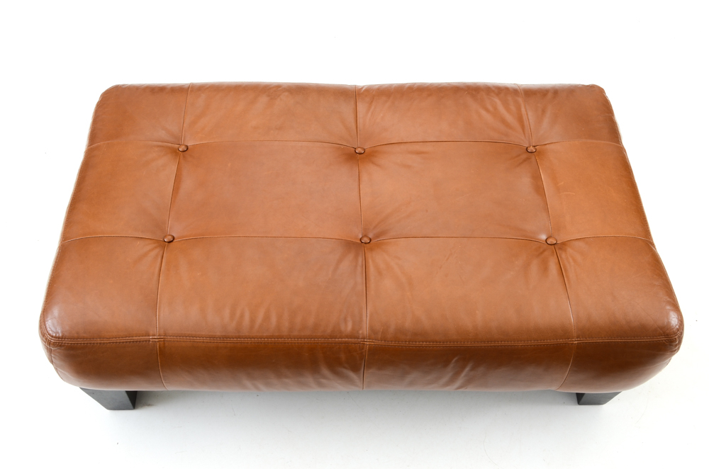 Pottery Barn "Sullivan" Rectangular Brown Leather Ottoman