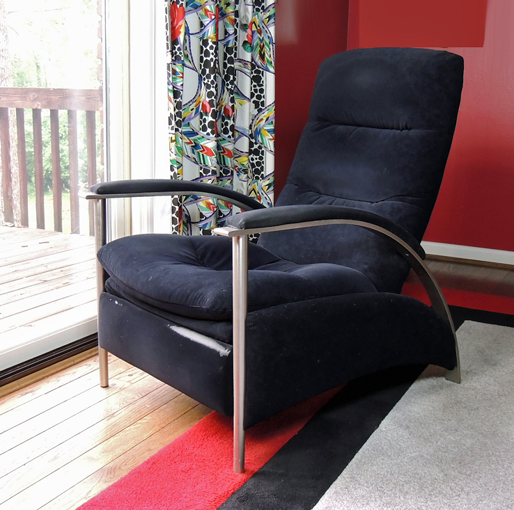 Contemporary Ethan Allen Recliner in Black Microsuede