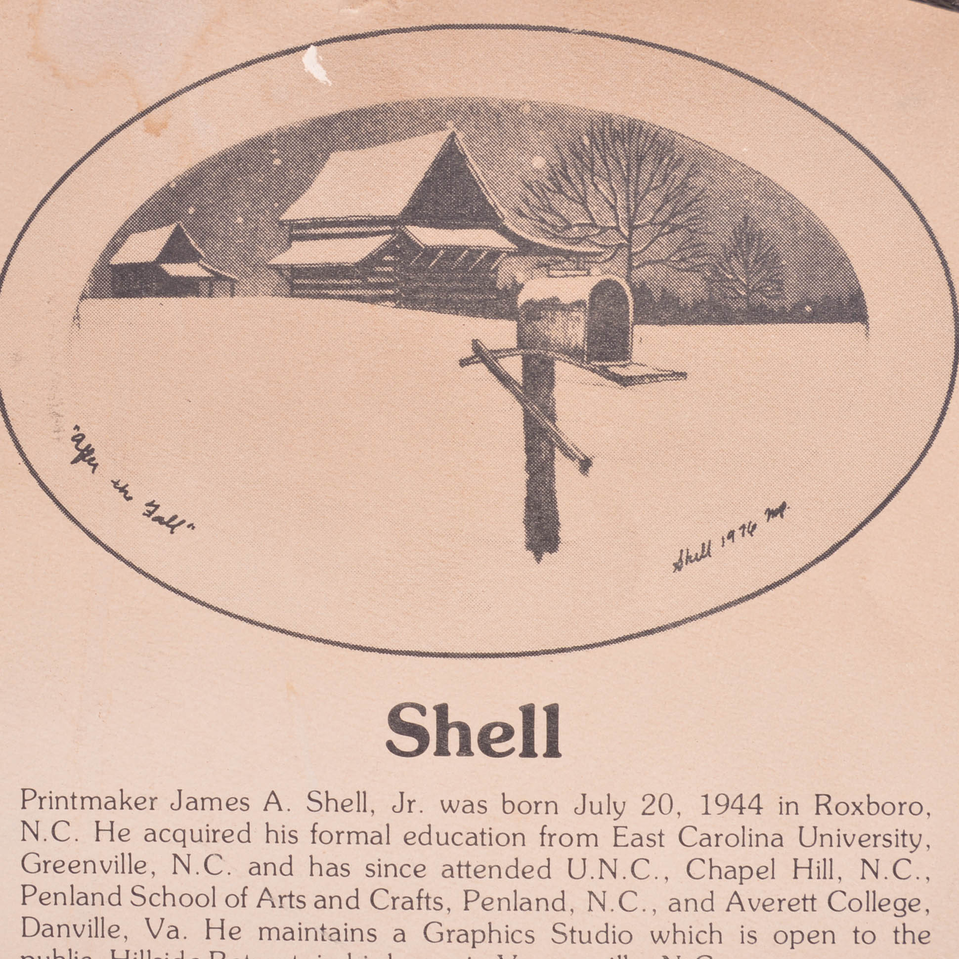 James A. Shell 'One Winter Remebered' Aquatint