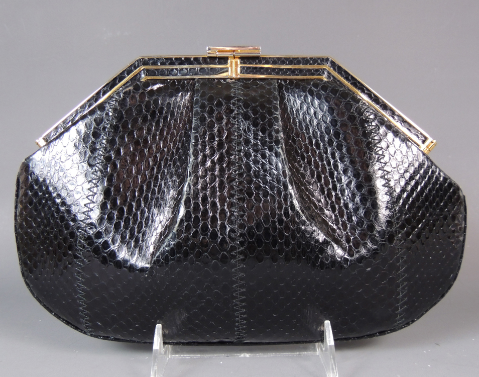 Susan Gail Black Whip Snake Skin Clutch