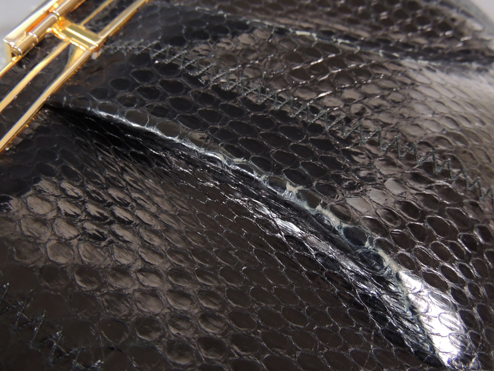 Susan Gail Black Whip Snake Skin Clutch