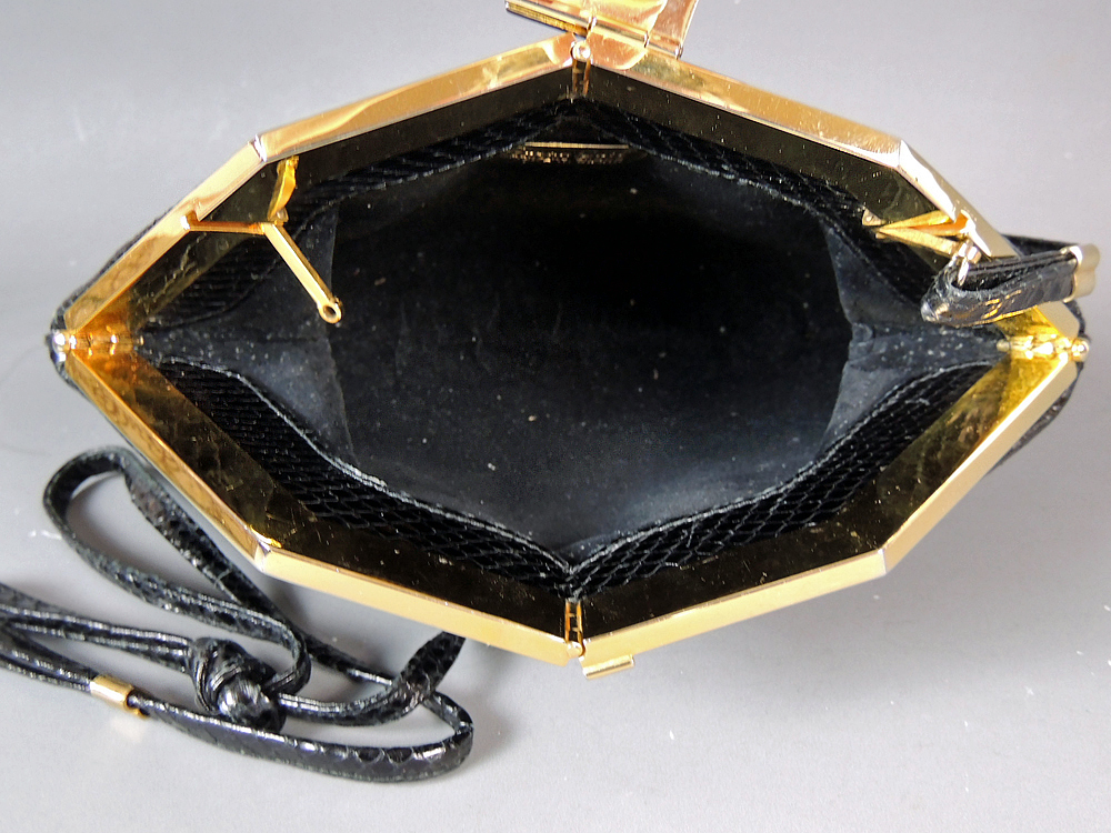 Susan Gail Black Whip Snake Skin Clutch