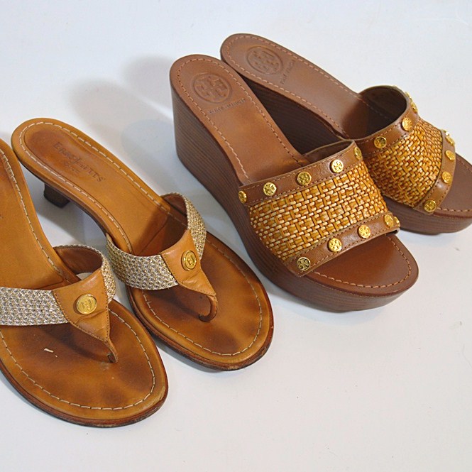 Two Pair of Ladies Sandals, One Tory Burch Platforms