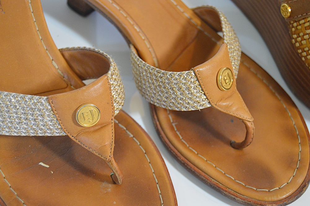 Two Pair of Ladies Sandals, One Tory Burch Platforms