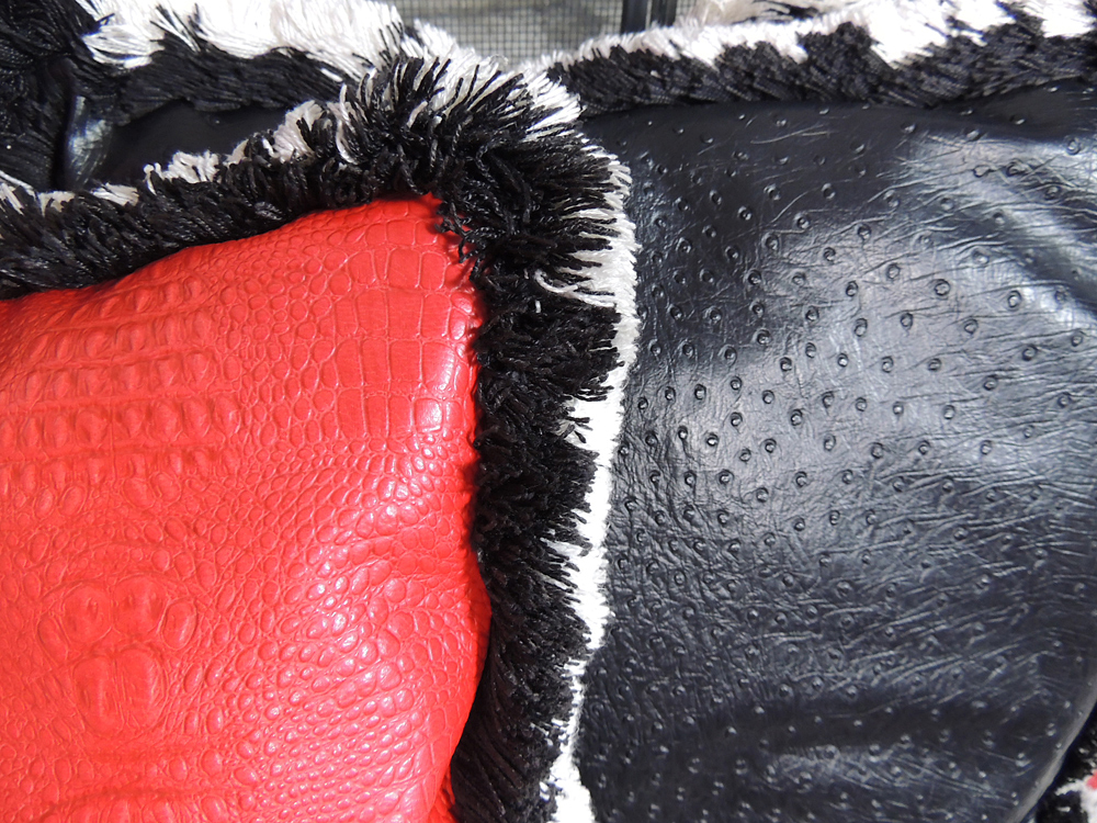 Pair of Small Ikea Stools with Three Embossed Leather Accent Pillows