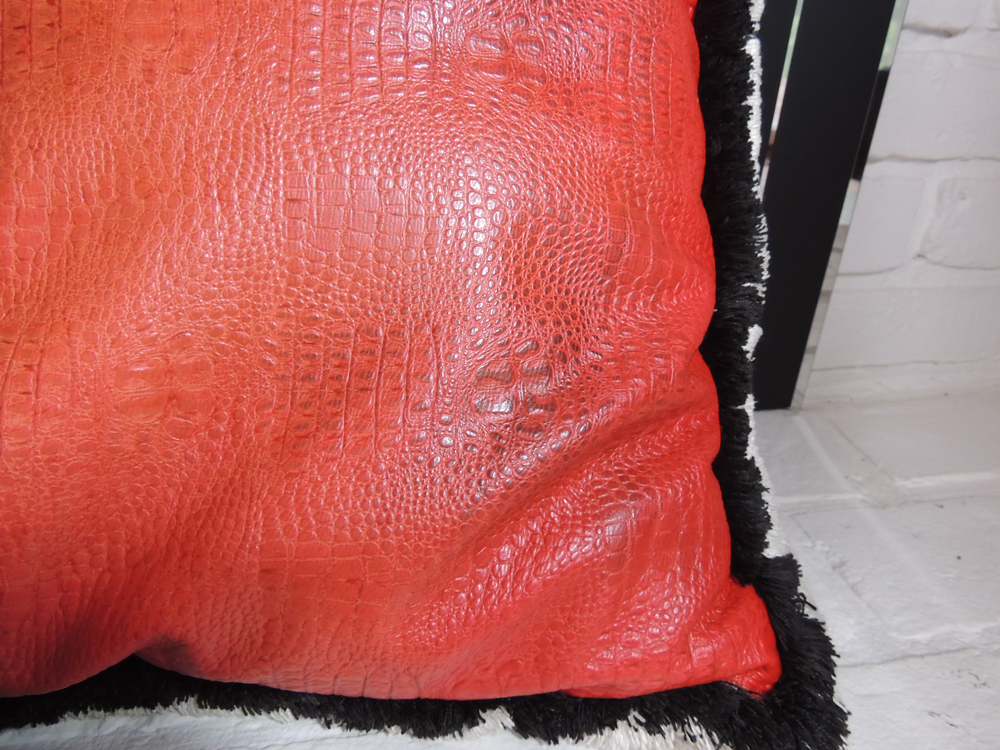 Pair of Small Ikea Stools with Three Embossed Leather Accent Pillows