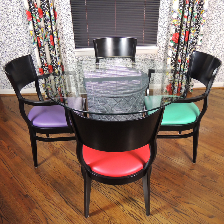 Glass Top Dining Table and Four Loewenstein Chairs