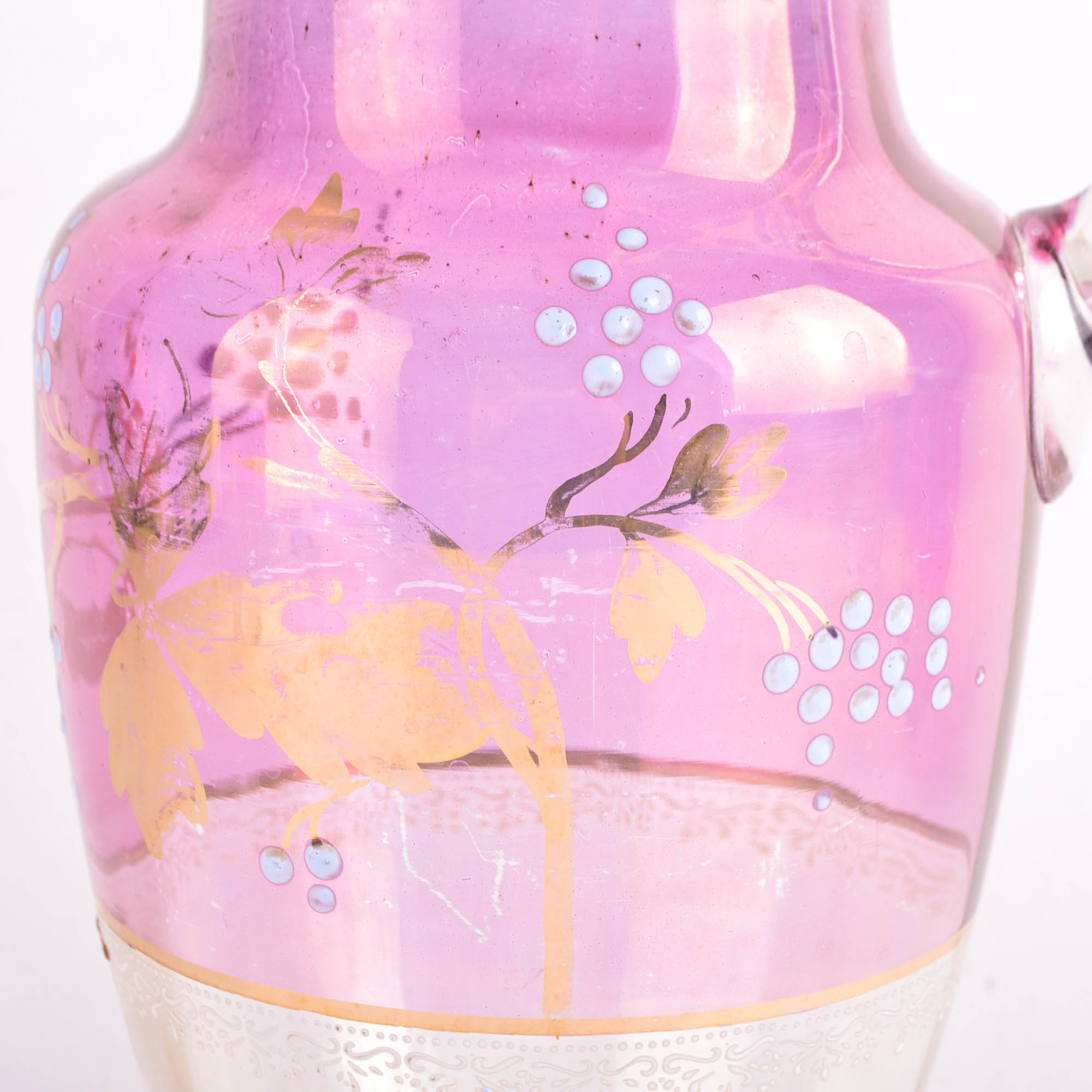 Vintage Hand Painted Glass Pitcher and Glasses