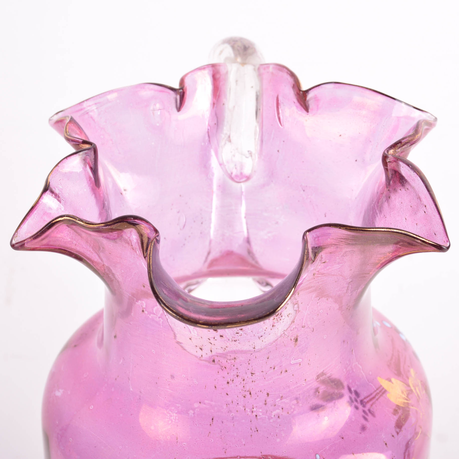 Vintage Hand Painted Glass Pitcher and Glasses