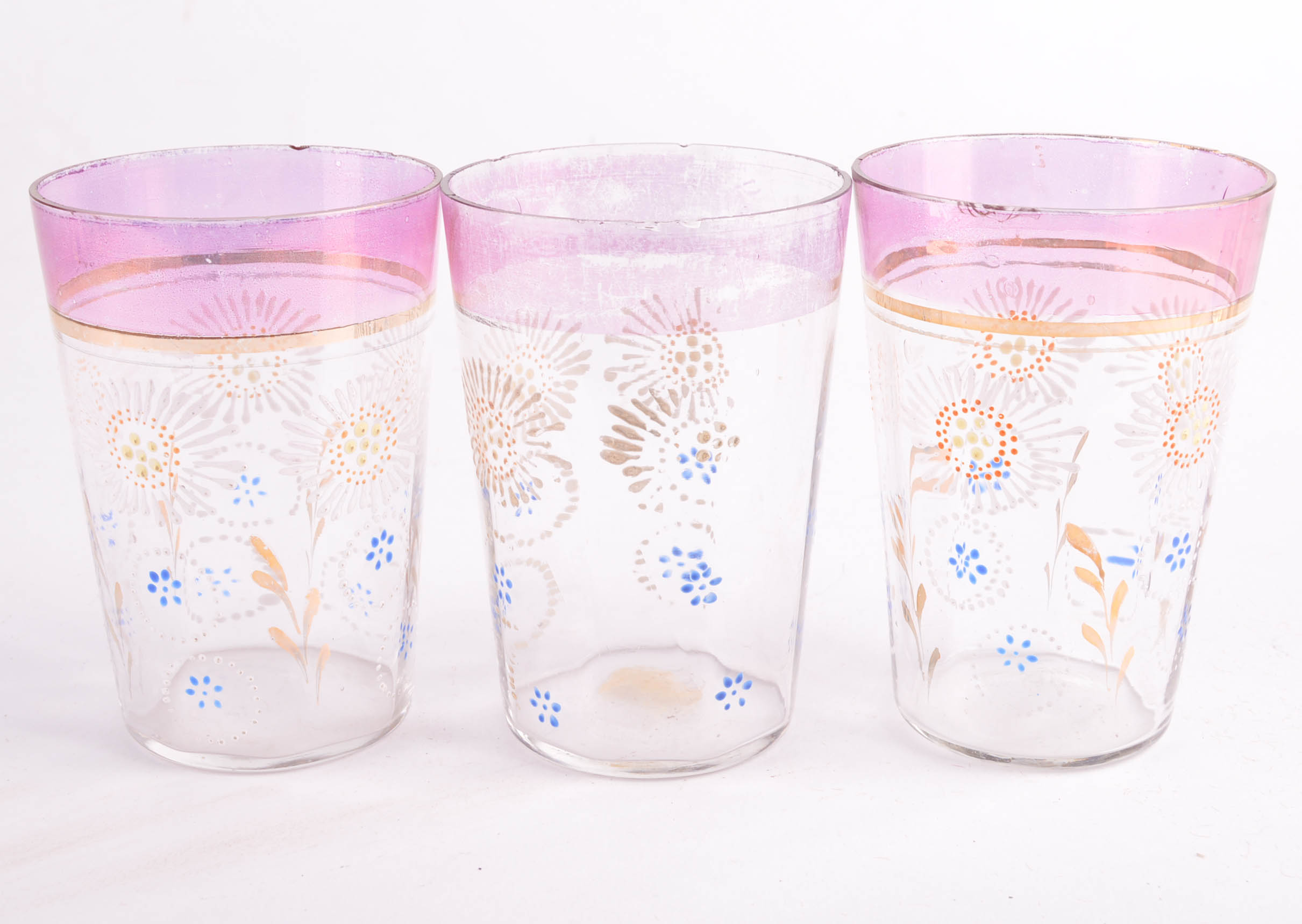 Vintage Hand Painted Glass Pitcher and Glasses