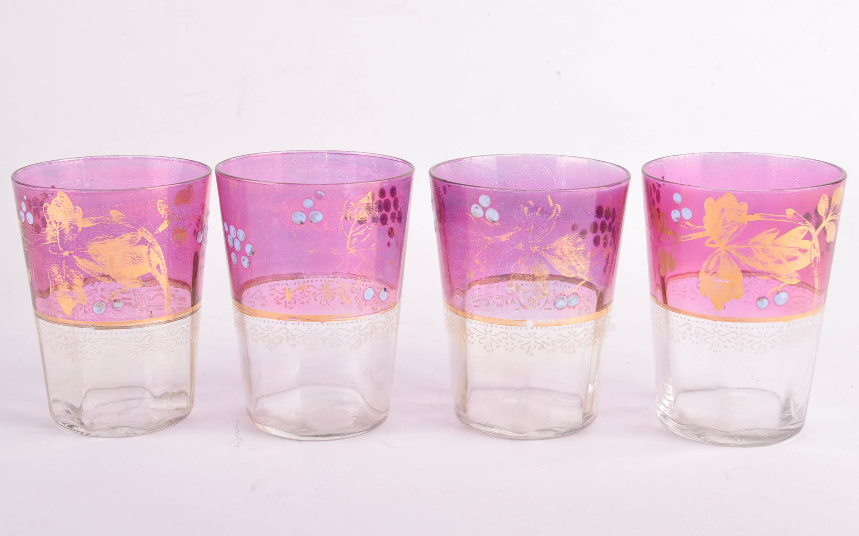 Vintage Hand Painted Glass Pitcher and Glasses