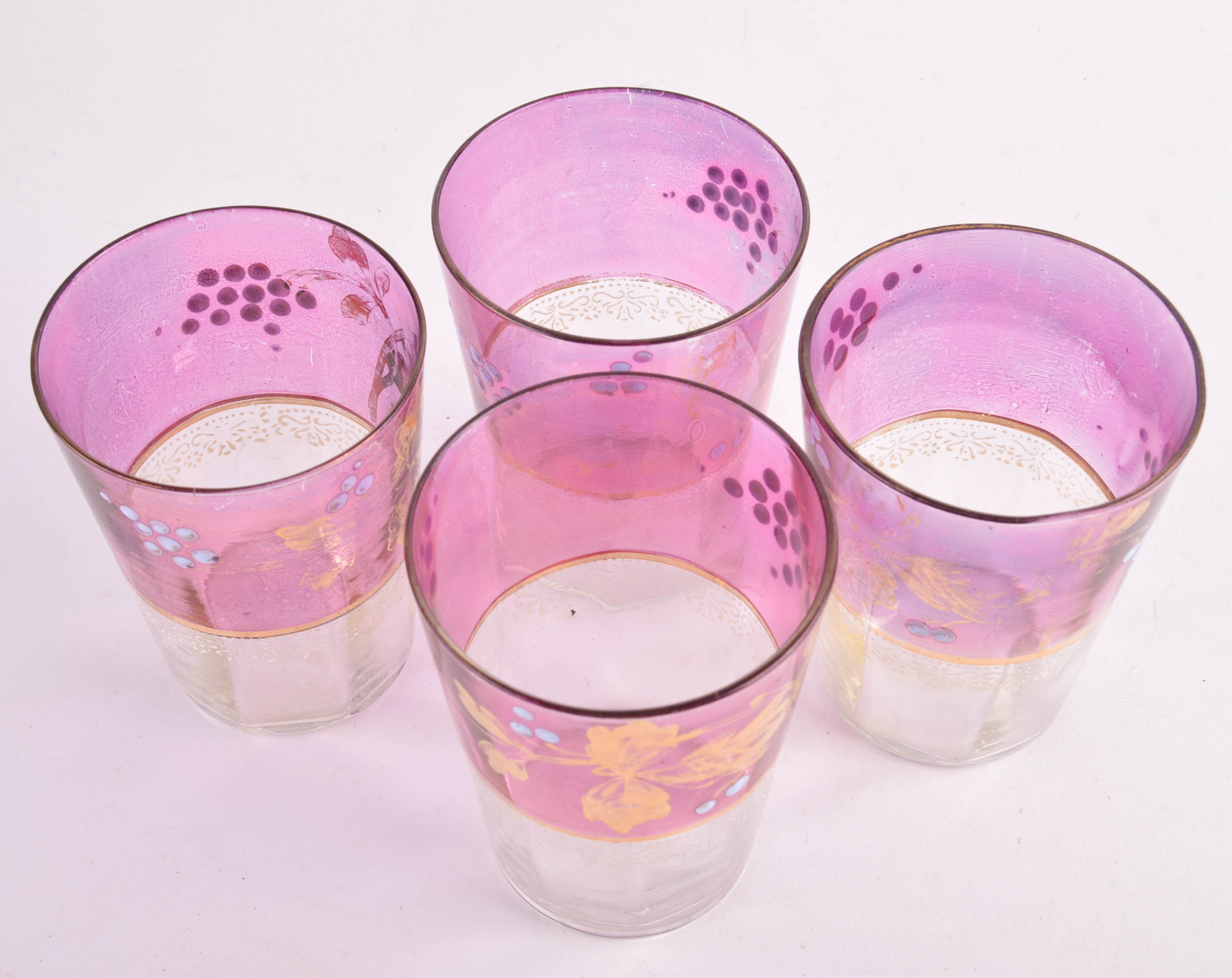 Vintage Hand Painted Glass Pitcher and Glasses